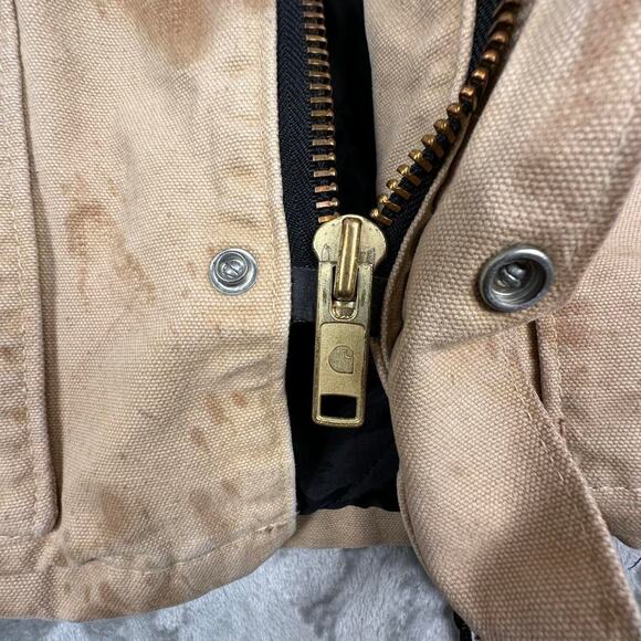 Vintage 80s Distressed Paint Splattered Carhartt Blanket Lined Beige ChoreCoat L - Picture 7 of 8